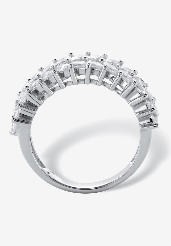 2.60 Cttw. Platinum Plated Silver Marquise-Cut Cubic Zirconia Anniversary Ring, , on-hover image number 1