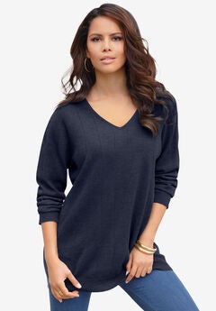 Fine Gauge Drop Needle V Neck Sweater