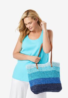 Color Block Straw Tote