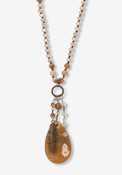 Genuine Jasper Antiqued Goldtone Boho Drop Necklace, 34 Inches