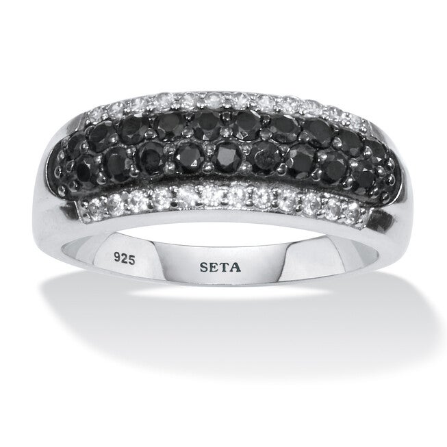 .22 TCW Round Black Spinel and Cubic Zirconia Sterling Silver Engagement Ring, BLACK, hi-res image number null