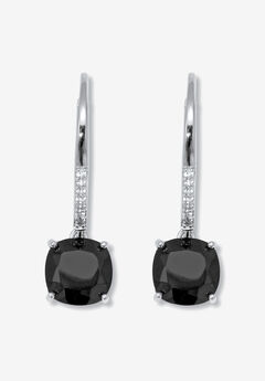 .14 Tcw Cushion Cut Genuine Black Spinel Sterling Silver Hoop Earrings, 22Mm