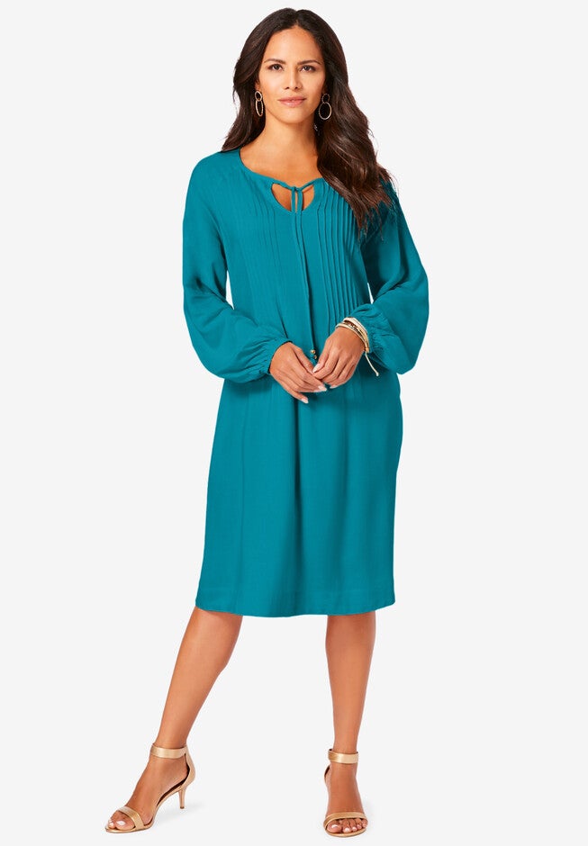 Pintuck Shirtdress, DEEP TURQUOISE, hi-res image number 0