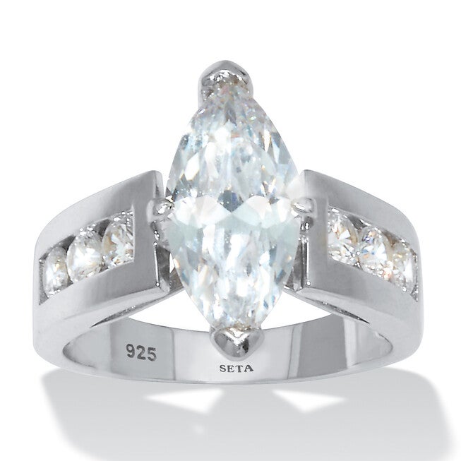 2.9 TCW Marquise-Cut Cubic Zirconia Sterling Silver Bridal Ring, WHITE, hi-res image number null