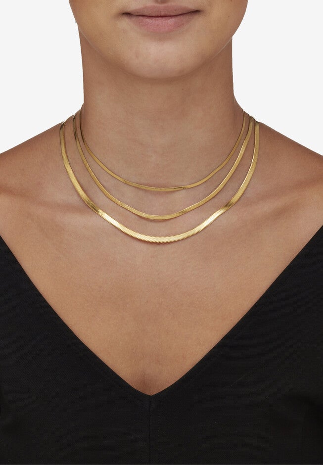 Gold Ion-Plated Stainless Steel Multistrand Herringbone Necklace 15-17.5 Inch, , alternate image number 2