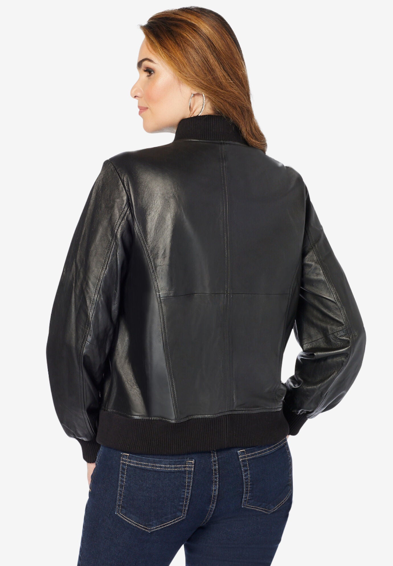 Leather Bomber Jacket, BLACK, on-hover image number 1