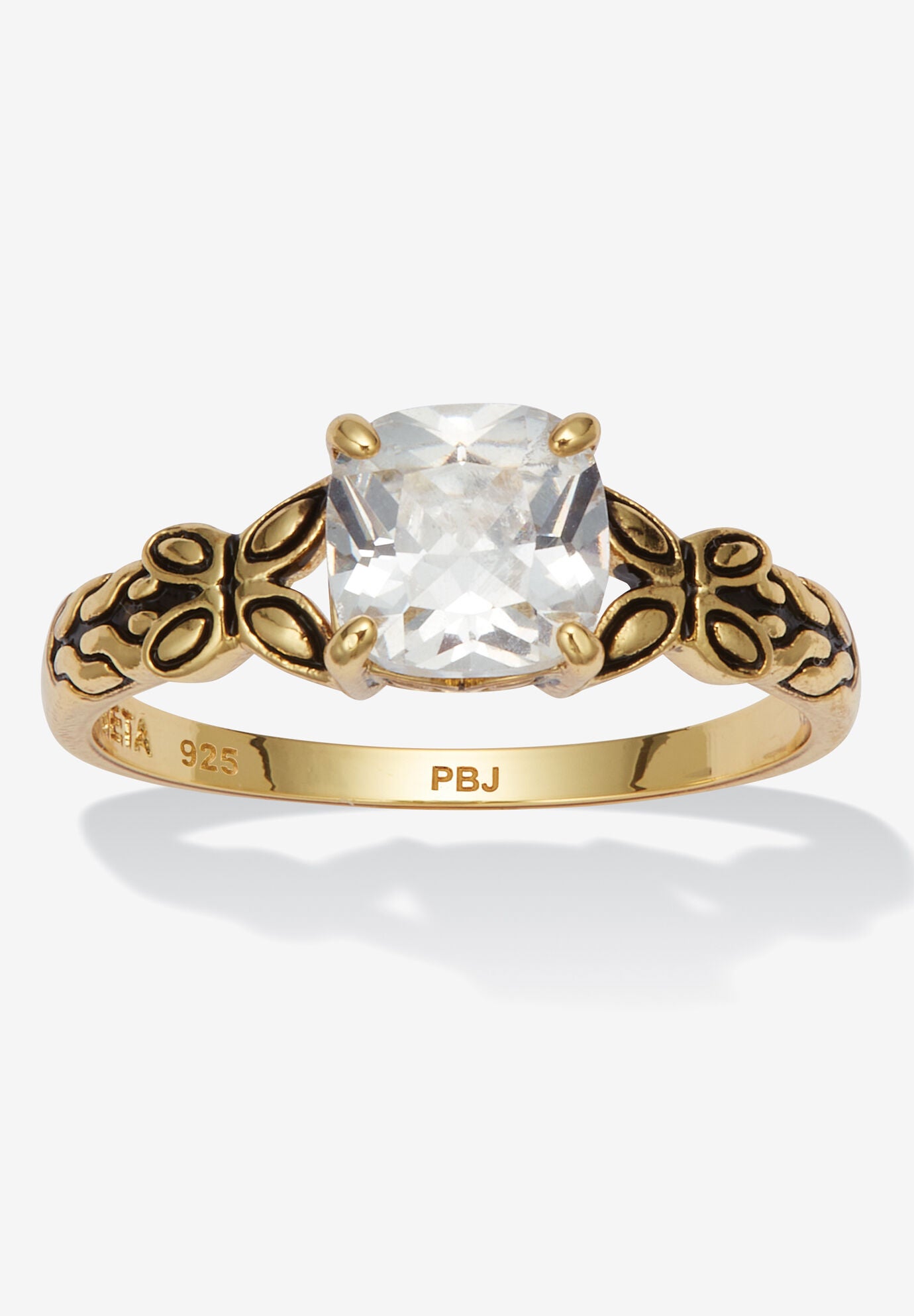 Cushion Cut Birthstone Ring In Gold-Plated Sterling Silver, APRIL, hi-res image number 0