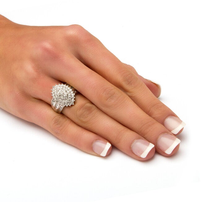 3/8 TCW Round Diamond Cluster Ring in Platinum-plated Sterling Silver, WHITE, alternate image number null