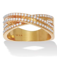 Crossover Pave Pearl 14K Gold-Plated  Ring