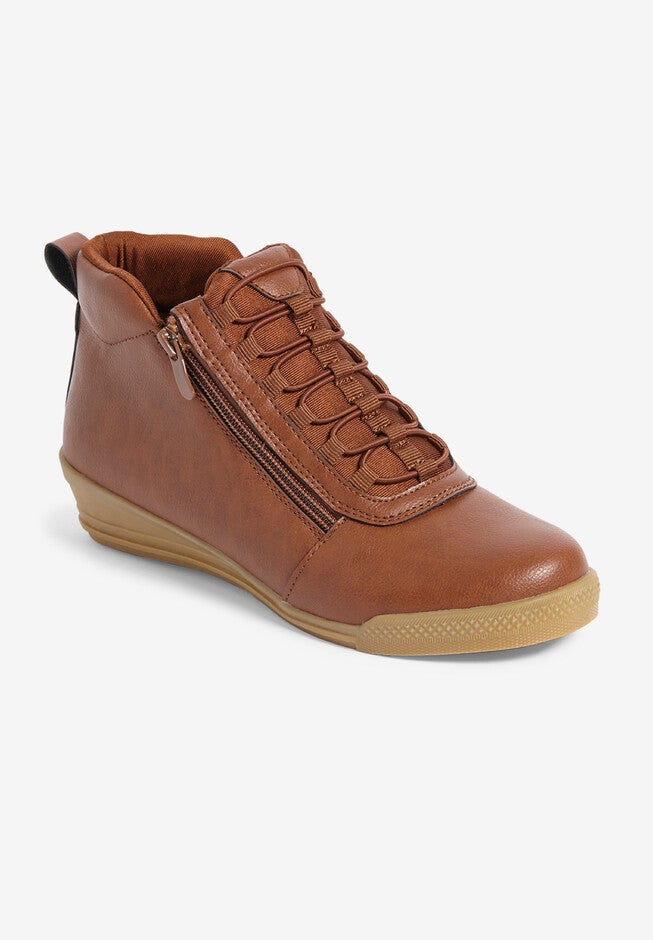 Plus Size CV Sport Faris Leather Sneaker, Cognac Woman Within