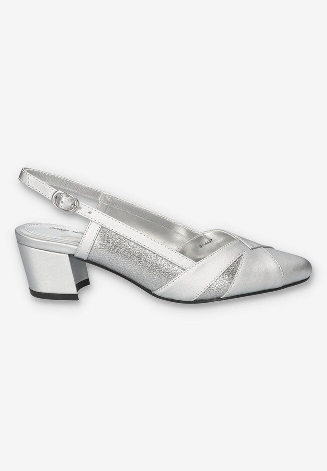 Avena Block Heel Slingback Pump, SILVER SATIN, alternate image number null