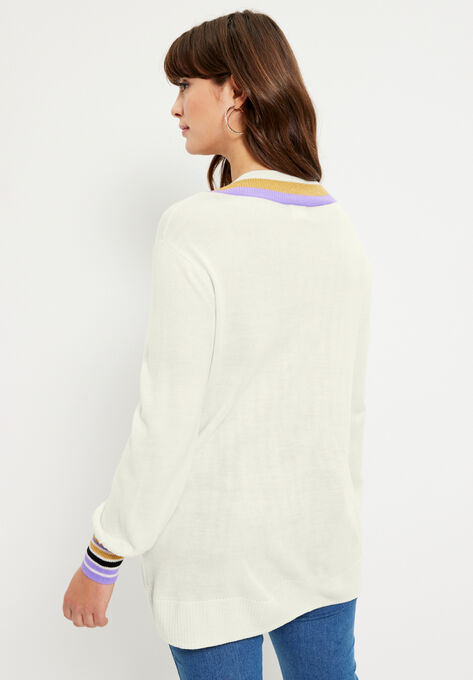 Metallic-Trim V-Neck Sweater, , on-hover image number null