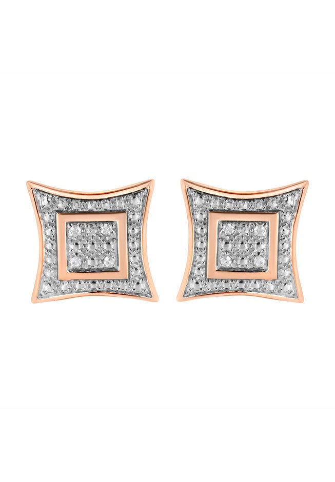 Rose Gold Plated Sterling Silver Diamond Accented 4Stone Four Pointed Star Shaped Halostyle Stud Earrings, , alternate image number 2