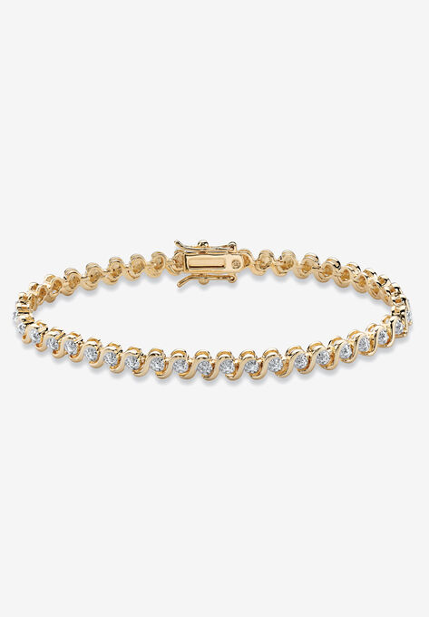 Round Diamond Accent S-Link Tennis Bracelet Yellow Gold-Plated 7.5" Jewelry, DIAMOND, hi-res image number null