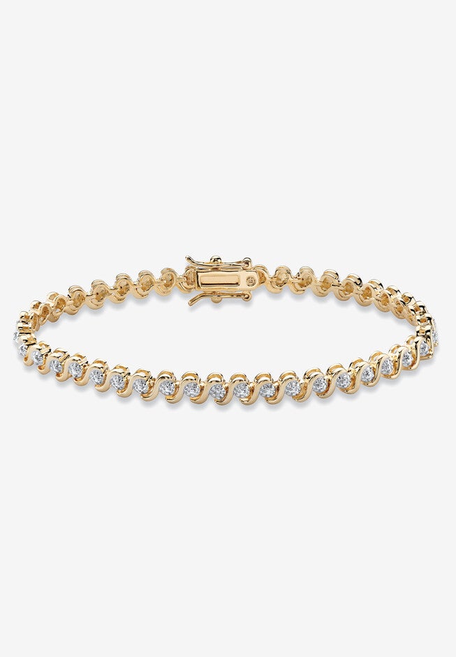 Round Diamond Accent S-Link Tennis Bracelet Yellow Gold-Plated 7.5 inches Jewelry, DIAMOND, hi-res image number 0