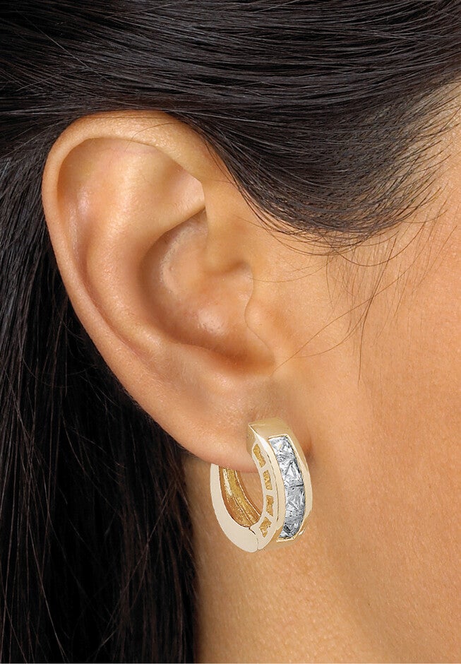 2.96 Tcw Princess-Cut Cubic Zirconia Huggie-Hoop Earrings Gold-Plated, , alternate image number 2