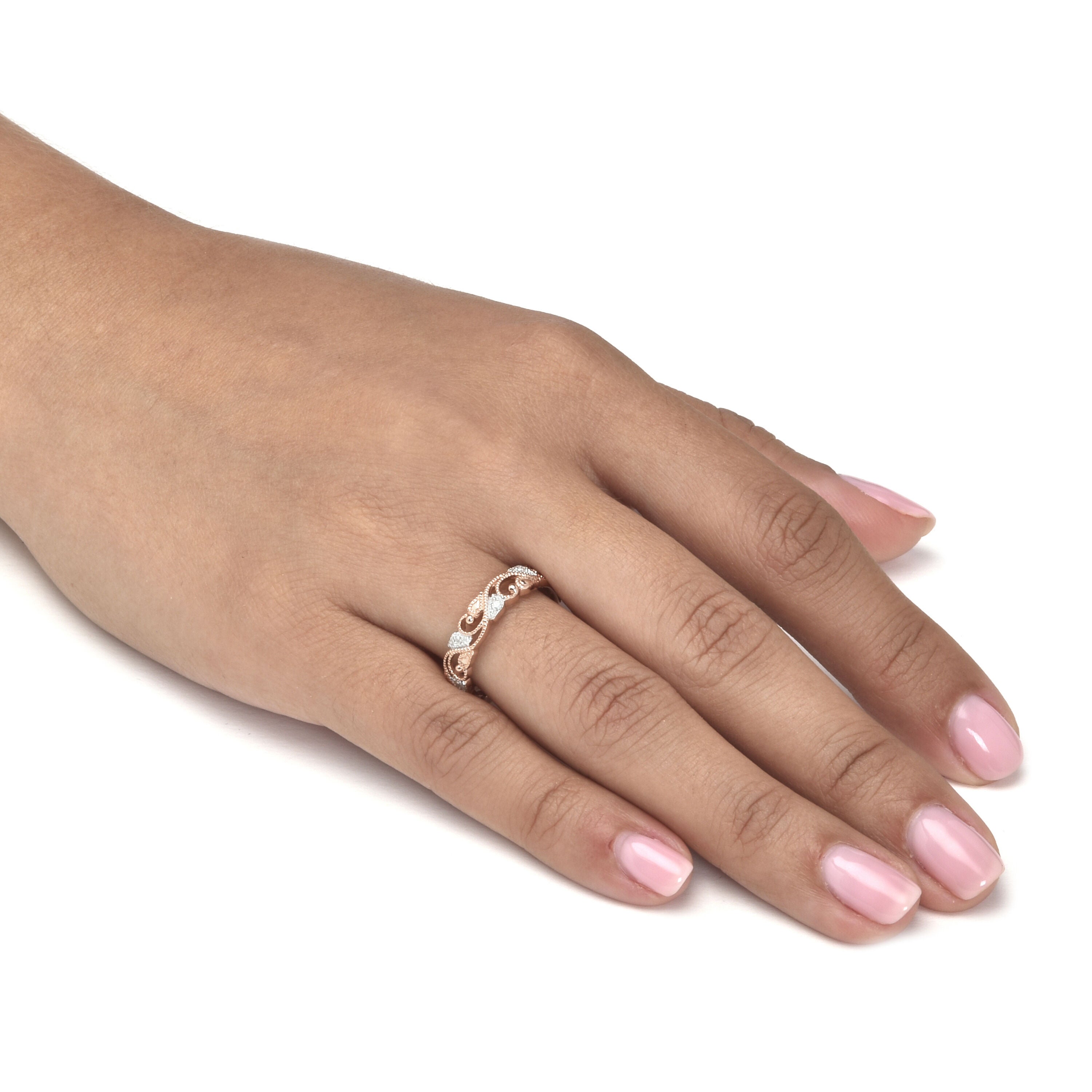 .11 TCW Diamond Rose-Plated Sterling Silver Filigree Ring, WHITE, alternate image number 2