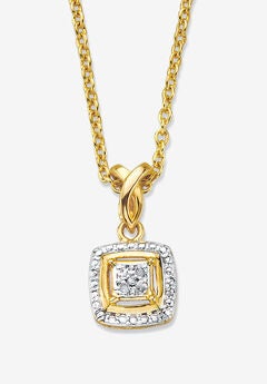 Diamond Accent Squared Two-Tone Gold-Plated Pendant Necklace 18"