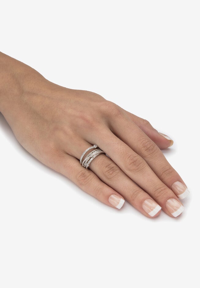.75 Cttw .925 Sterling Silver Cubic Zirconia Multi-Band Highway Ring, , alternate image number 2