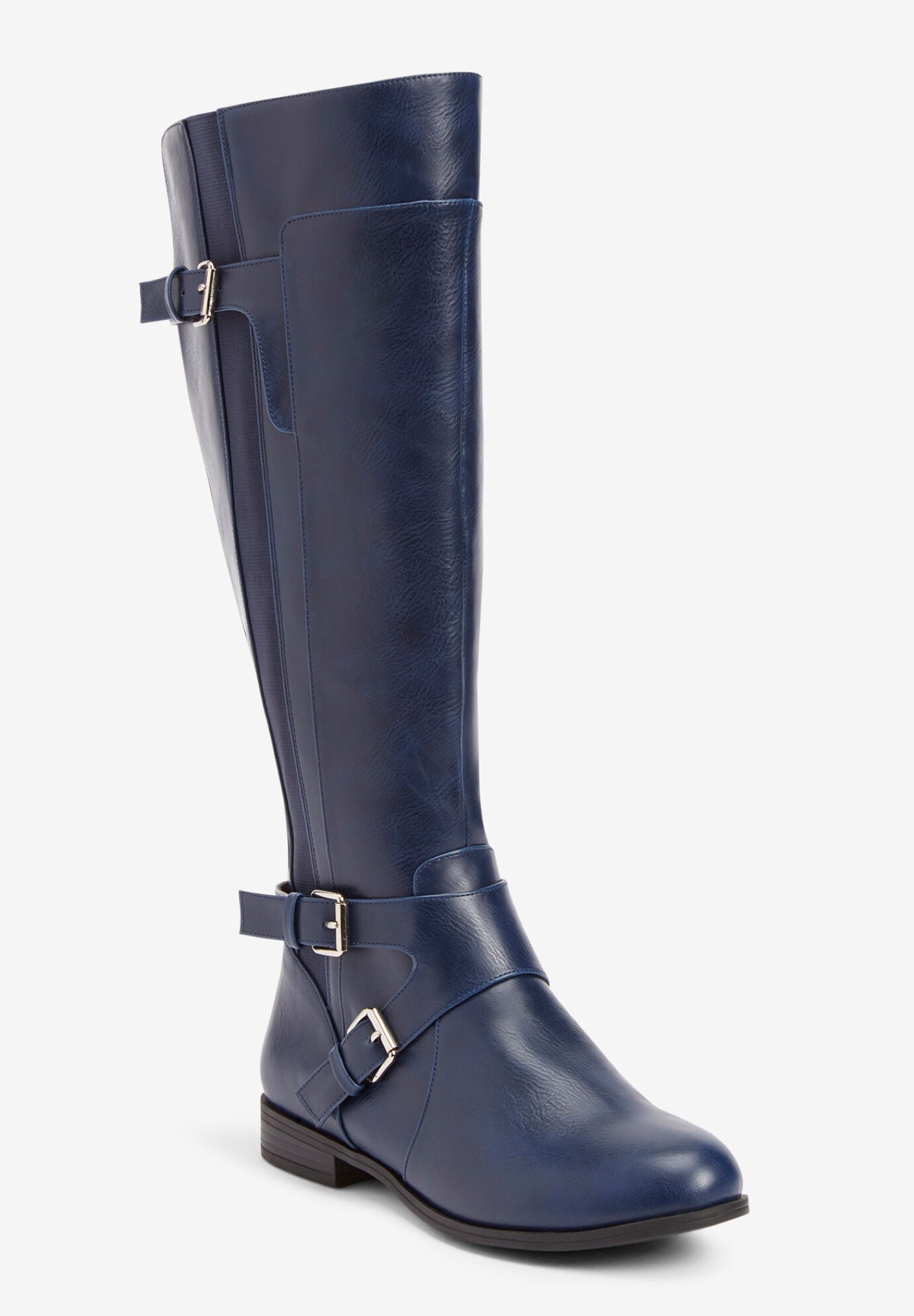 Womens navy blue wide calf boots cheap