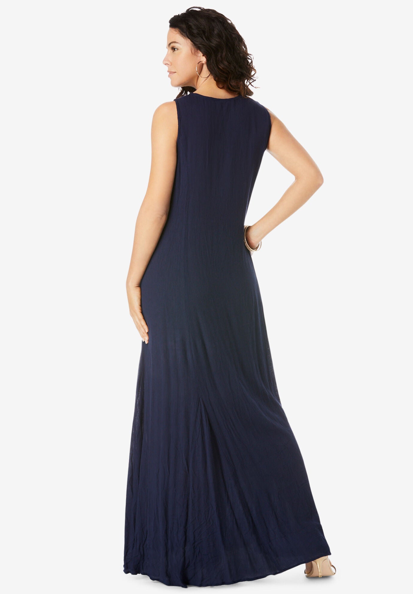 Embroidered Sleeveless Crinkle Dress, , on-hover image number 1