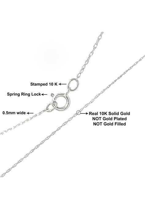 Solid White Gold Rope Chain Necklace Unisex Chain 20", , on-hover image number null