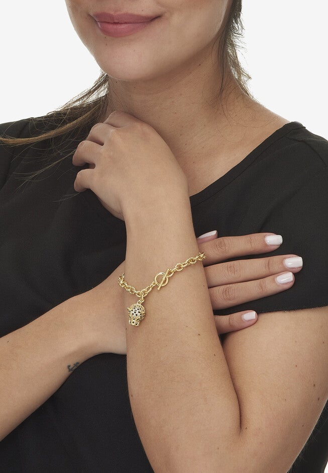 Marquise Cut Green Crystal Goldtone Charm Bracelet, 8 Inches, , alternate image number 2