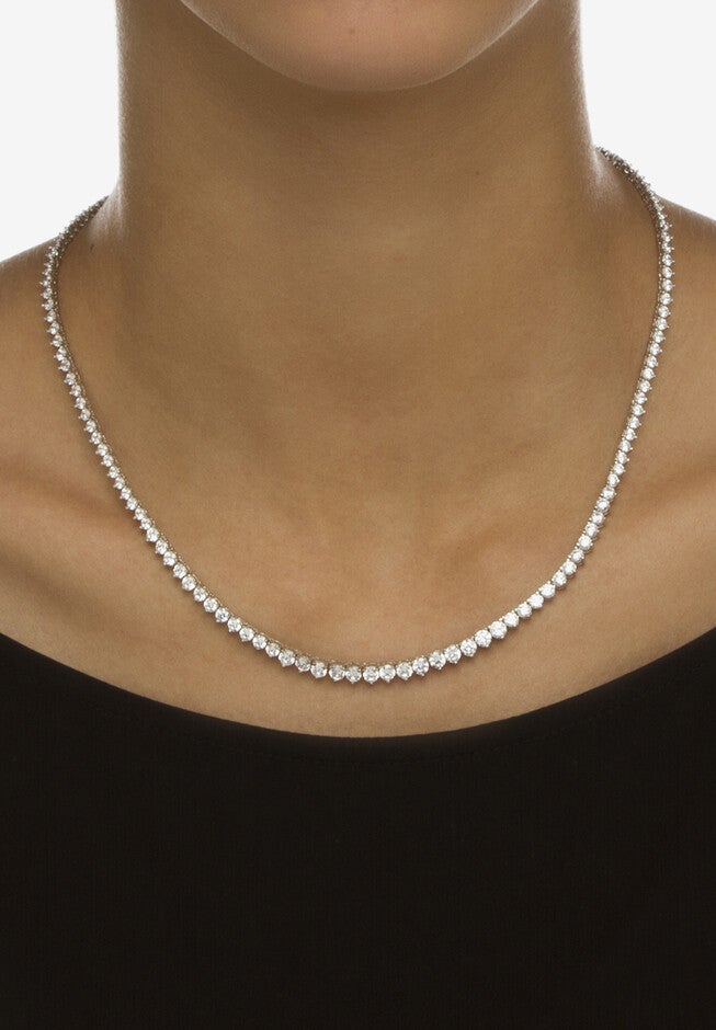 9.60 Tcw Round Cubic Zirconia Platinum-Plated Tennis Necklace, 18 Inches, , alternate image number 2