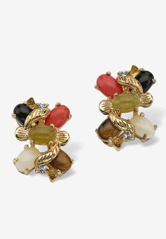 Gold-Plated Button Earrings , Multi Genuine Gemstone (1/2 Cttw) Jewelry