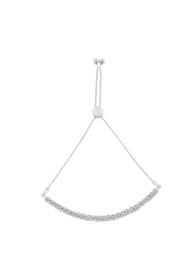 Sterling Silver Miracleset Diamond Adjustable Bolo Tennis Bracelet, , on-hover image number 1