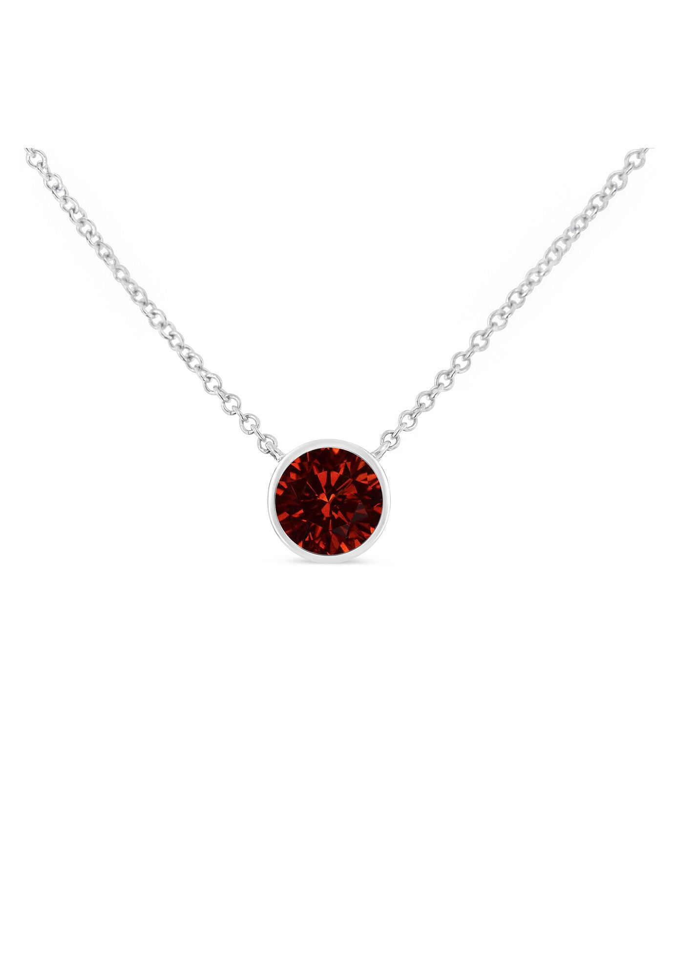 Silver Bezel Set 3.5Mm Created Gemstone Solitaire 18 inches Pendant Necklace - Choice Of Birthstone, RUBY, hi-res image number 0