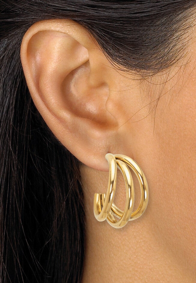 Yellow Gold Ion-Plated Stainless Steel Hoop Earring Set, , alternate image number 6