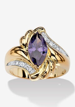 2.05 Tcw Marquise-Cut Simulated Purple Amethyst Cocktail Ring Gold-Plated