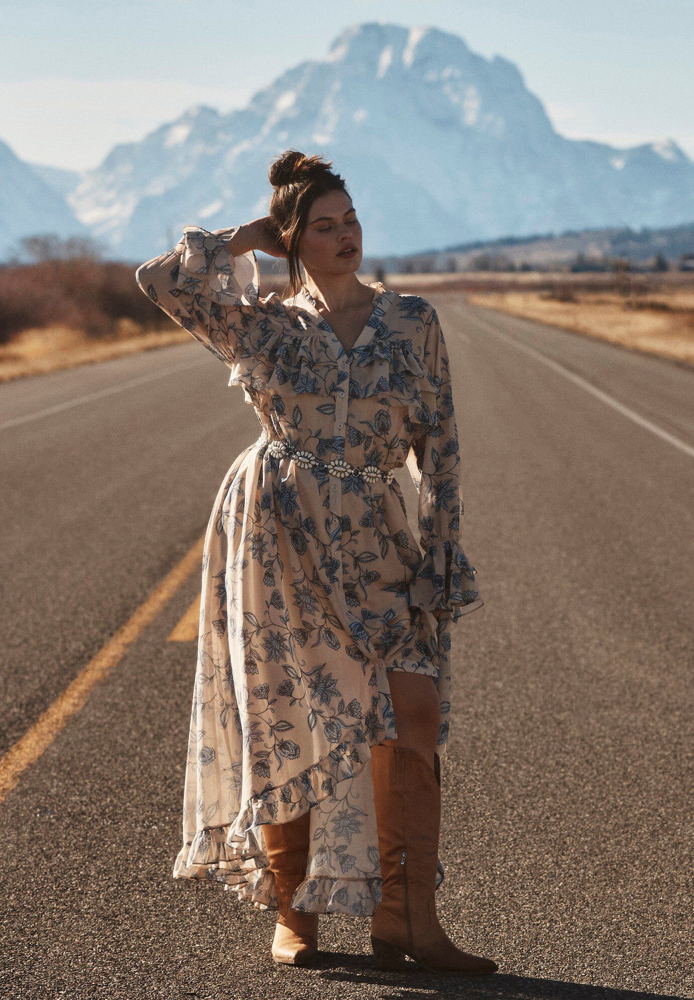 Ruffle Detail Maxi Shirt Dress, SPRING FLORAL, hi-res image number 0