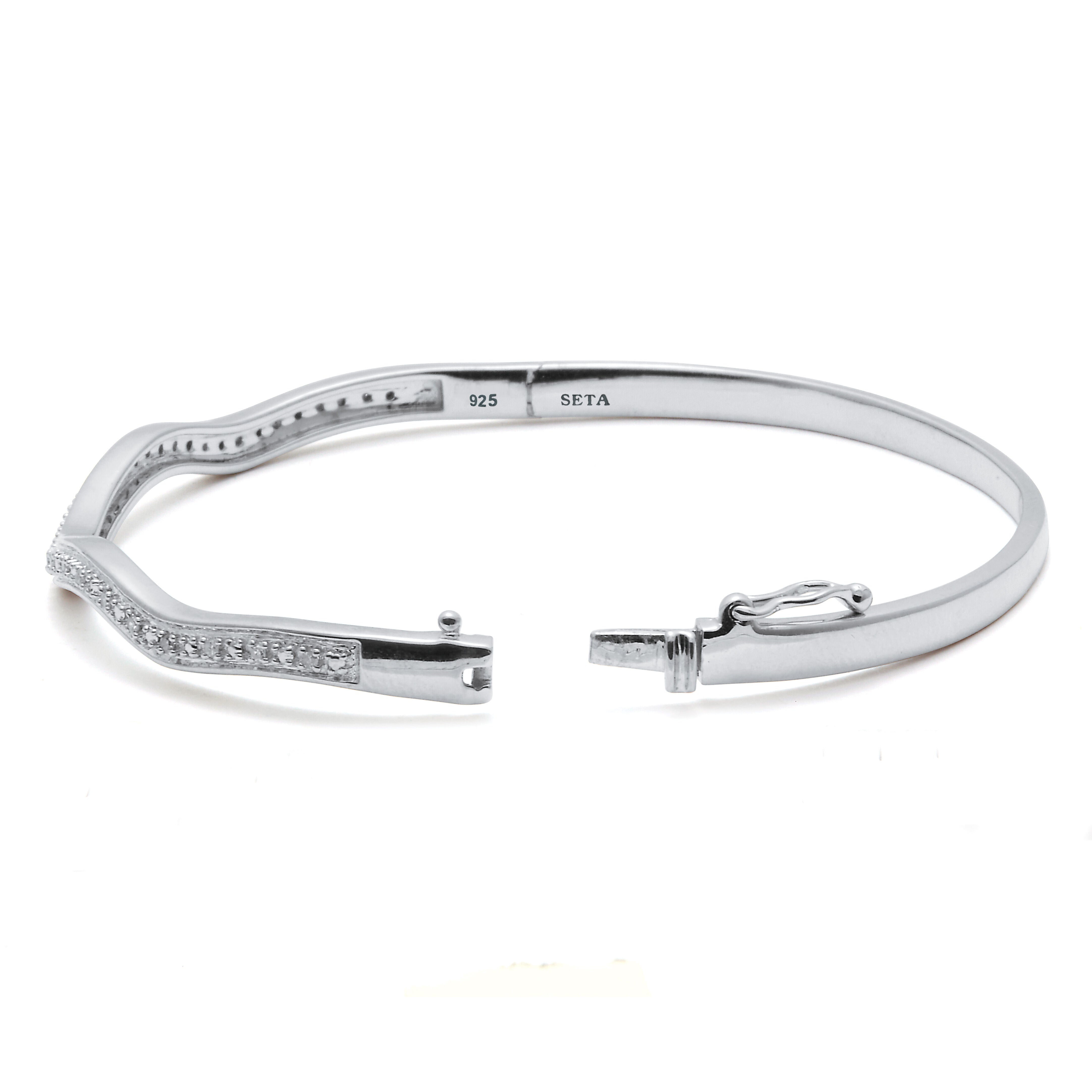 .11 TCW Diamond Sterling Silver Curvy Bangle Bracelet 7.5 Inches, WHITE, on-hover image number 1