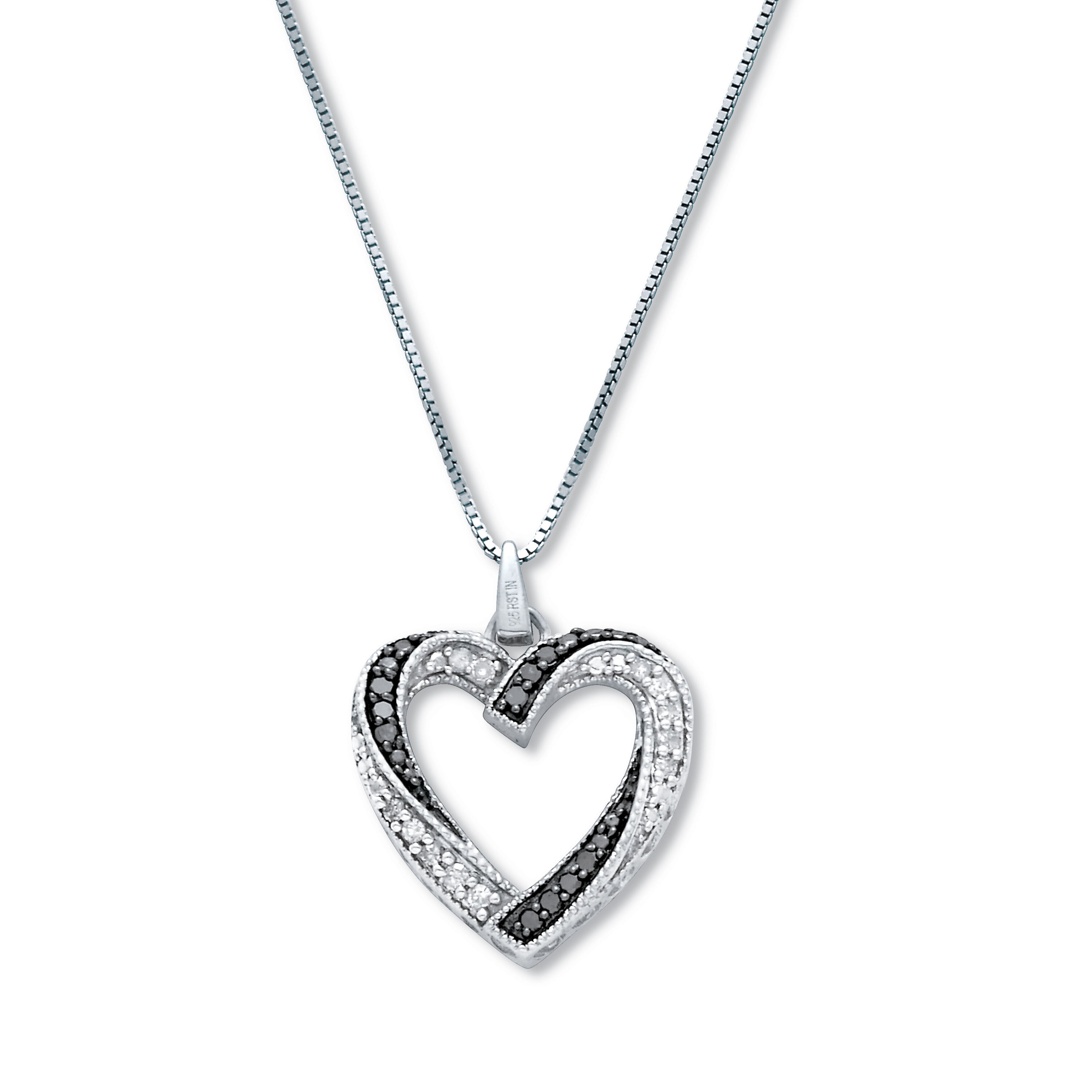 .22 TCW Black and White Diamond Sterling Silver Pendant and Chain 18 Inches, WHITE, hi-res image number 0