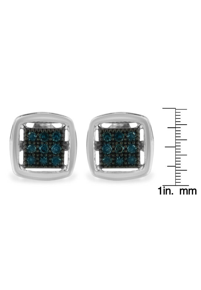 Sterling Silver Blue Diamond Square Stud Earring, , alternate image number 4
