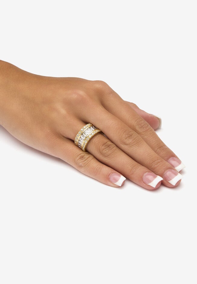 9.34 Tcw Round And Emerald-Cut Cubic Zirconia Gold-Plated Eternity Band, , alternate image number null