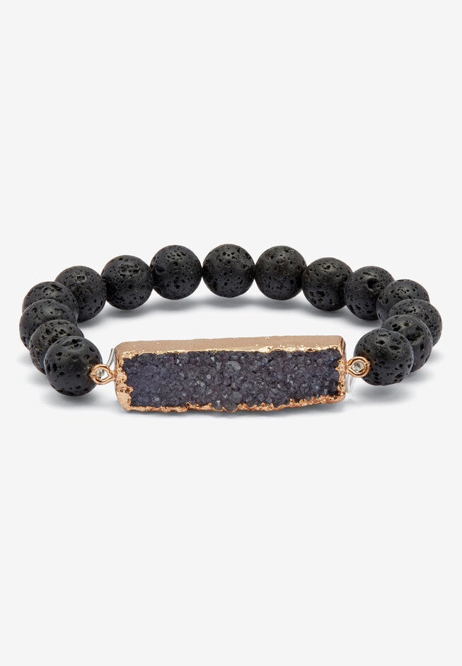 Natural Black Onyx And Genuine Agate Goldtone Necklace And Bracelet Set, 34 Inch, , alternate image number 4