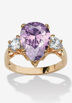 6.41Tcw Purple Pear-Shaped Cubic Zirconia Ring Yellow Gold-Plated