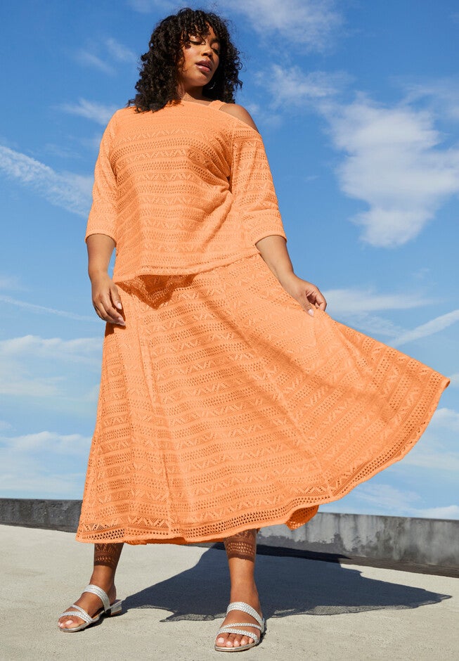 Elegant Lace Midi Skirt New Markdown, Orange Melon Woman Within