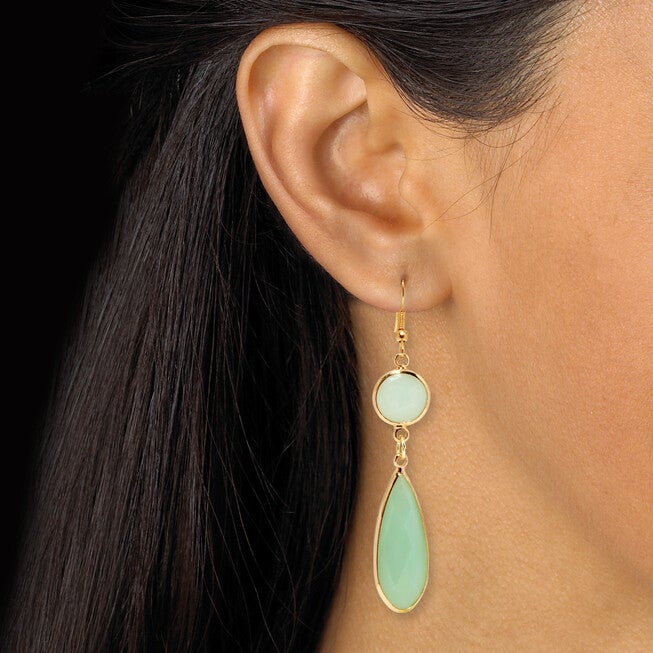 Opaque Green Crystal and Genuine Aventurine Goldtone Jewelry Set, GREEN, alternate image number 3
