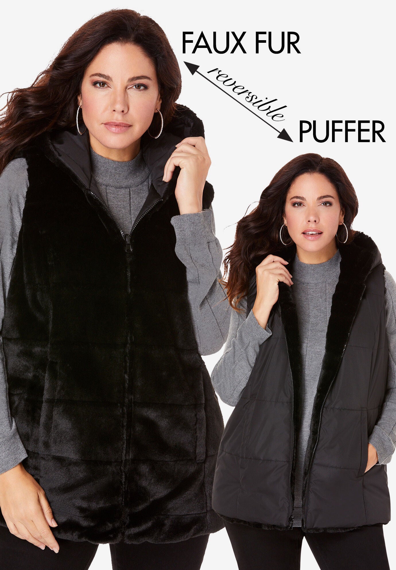 Reversible Faux Fur Vest | Woman Within