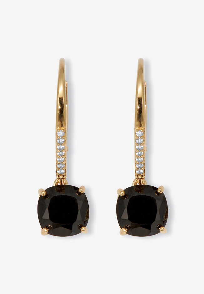 .11 Tcw Cushion Black Spinel 18K Yellow Gold-Plated Sterling Silver Earrings, BLACK, hi-res image number 0