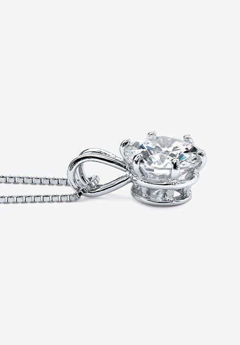 Platinum over Sterling Silver Solitaire Pendant Cubic Zirconia 18", , alternate image number null