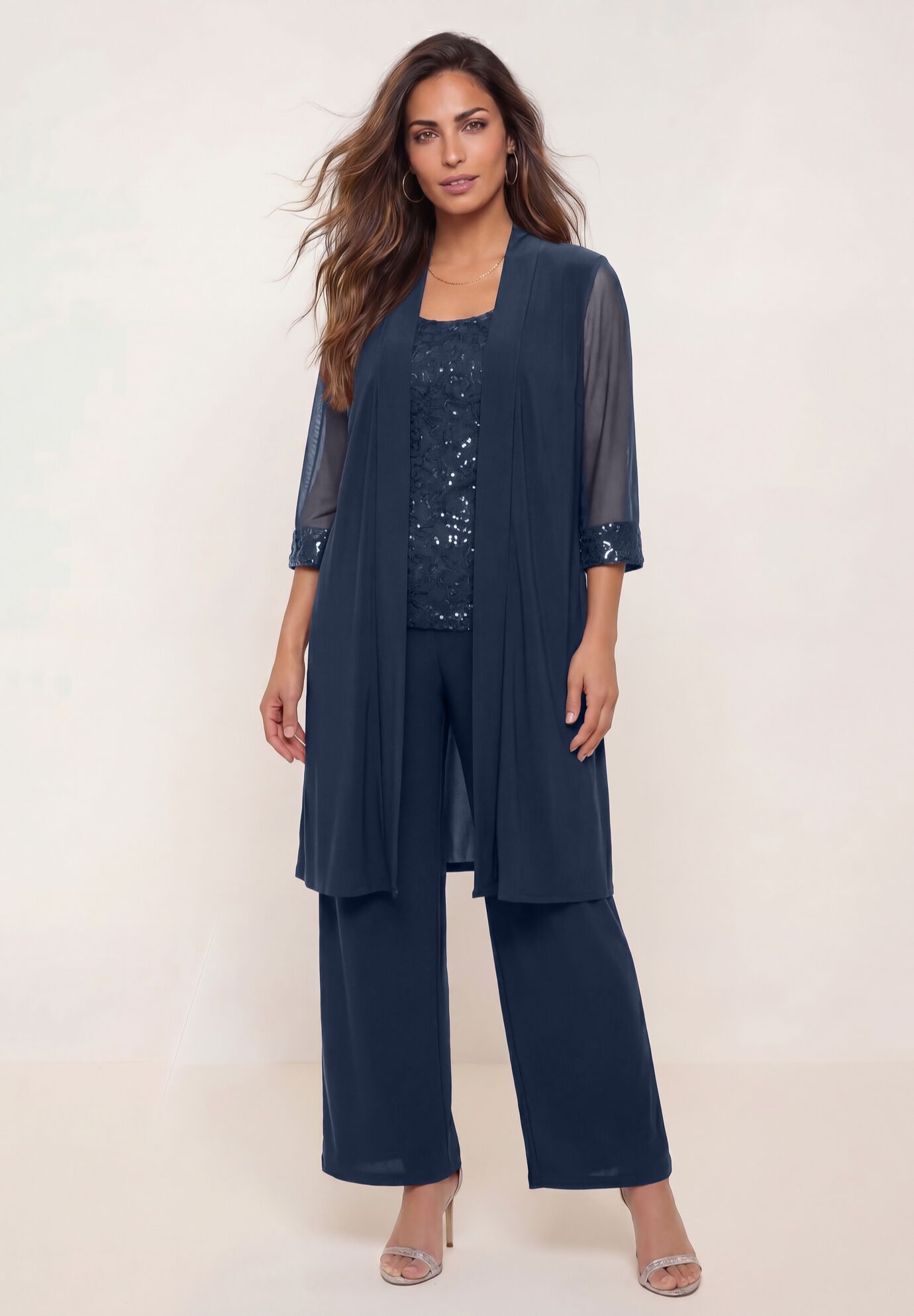 Plus-Size 3 Piece Knit Embellished Pant Set