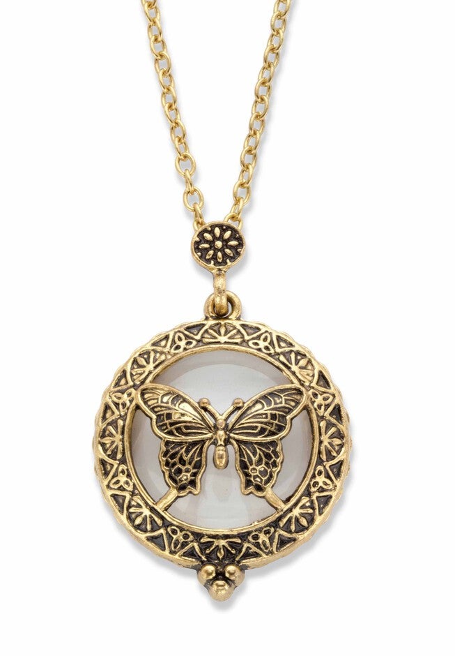 Goldtone Antiqued Butterfly Pendant with 24 inches Chain, , alternate image number null