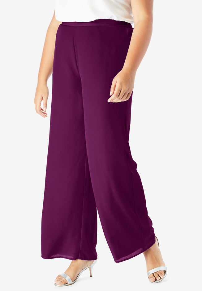 Georgette Wide-Leg Dress Pant, DARK BERRY, hi-res image number null