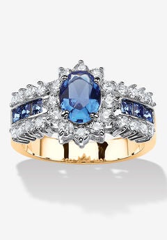 .82 Tcw Blue Crystal And Cz Gold-Plated Ring