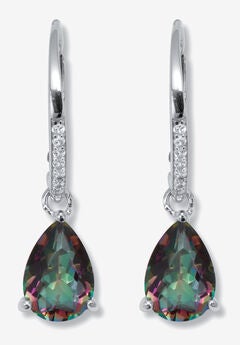 7.13 Tcw Pear Cut Genuine Mystic Fire Topaz And Cz Sterling Silver Earrings